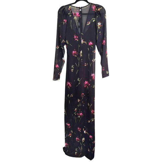Rotate $469 Floral Size Small Maxi Dress Rosette Ruched Long Sleeve Formal NWT - Picture 8 of 13